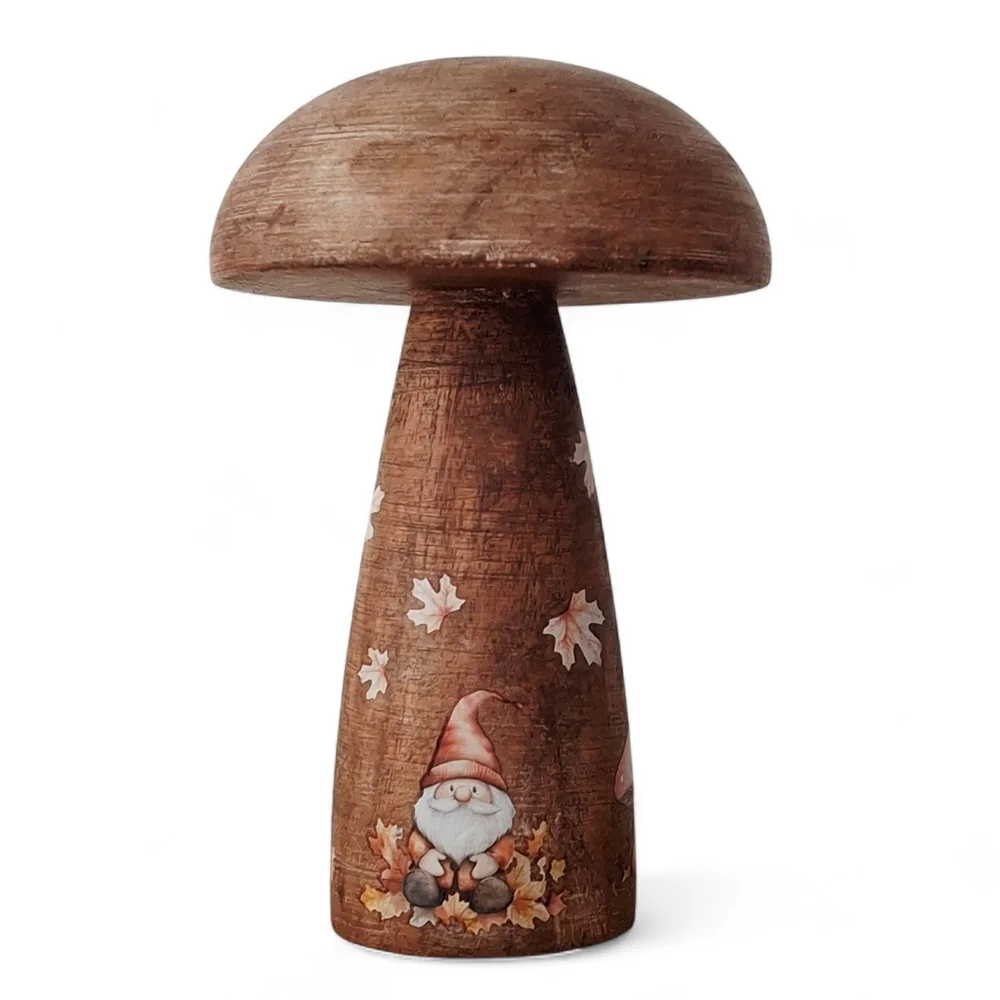 Fall Woodland Gnomes Crafted Wood Mushroom Shelf Sitter Tier Tray Tabletop Decor